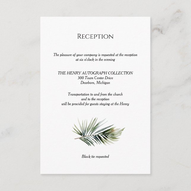 Tropical Wedding Reception Card – Botanical Design (Front)