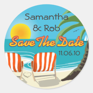 Tropical Wedding Save The Date Classic Round Sticker