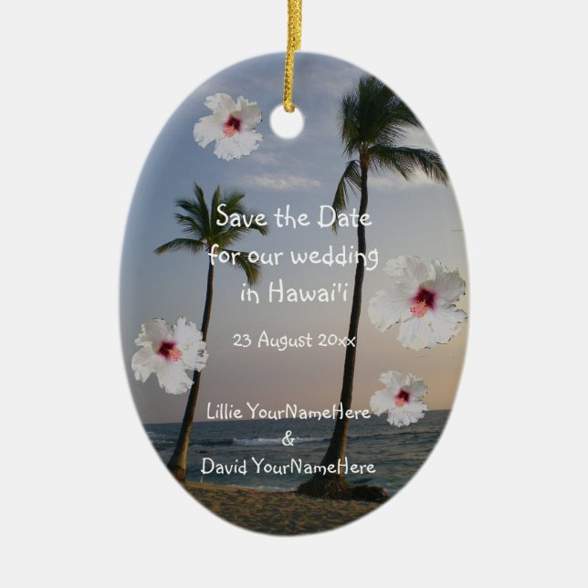 Tropical Wedding Save the Date photo Ceramic Tree Decoration (Front)