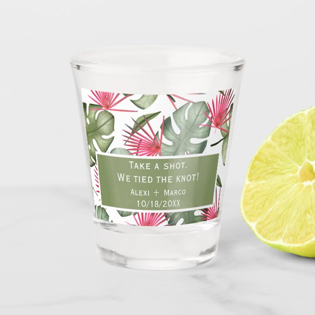 Tropical Wedding Shot Glass Favours (Front)