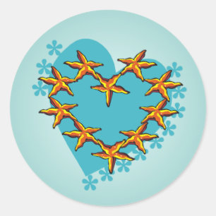 Tropical Wedding Starfish Heart Summer Beach Classic Round Sticker