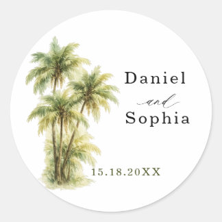 Tropical Wedding Sticker Palm Trees Beach Green