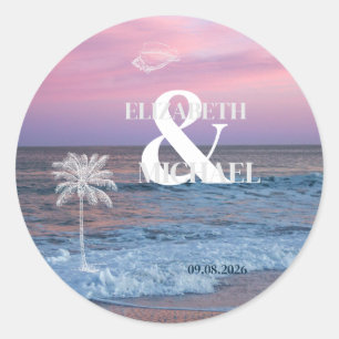 Tropical Wedding Sunrise Ocean Beach Classic Round Sticker