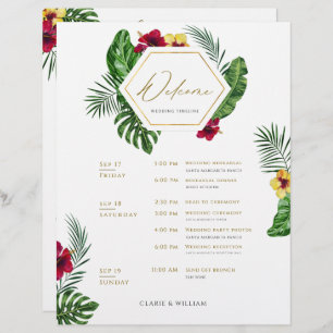 Tropical Wedding Timeline Itinerary Card