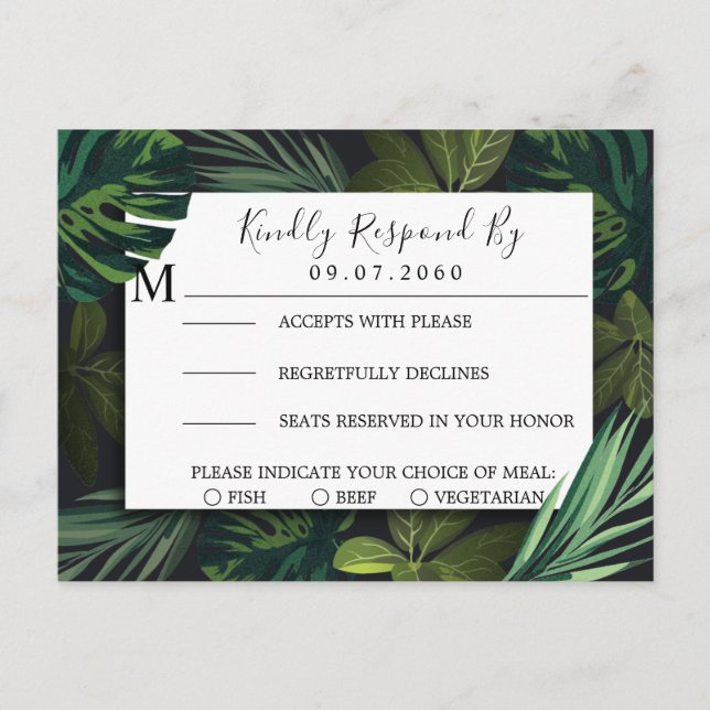 Tropical Wedding, Tropical Greenery RSVP Card (Front)