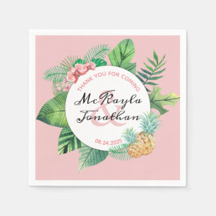 Tropical Wedding Watercolor Pineapple Orchid Leaf Napkin