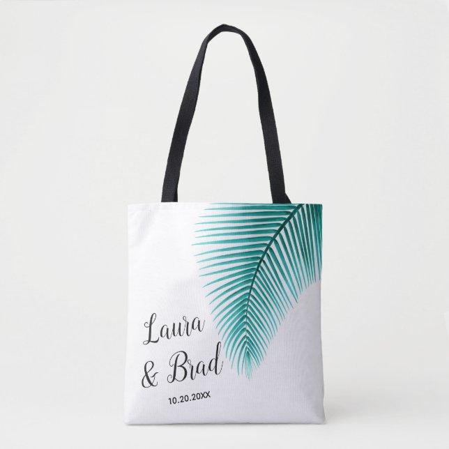 Tropical Wedding Welcome Tote Gift Bag, Palm Leaf (Front)
