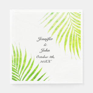 Tropical Weddings Glittery Green Palm Tree Leaf  Napkin