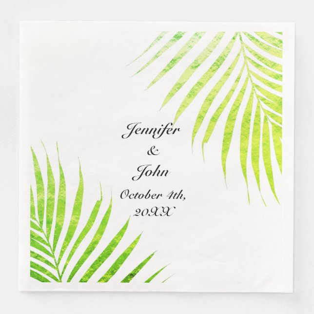 Tropical Weddings Glittery Green Palm Tree Leaf  Napkin (Front)