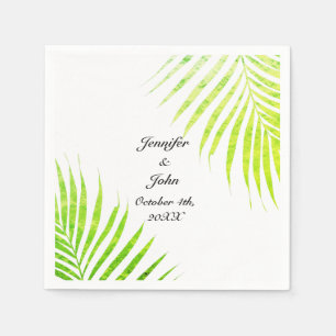 Tropical Weddings Palm Tree Glittery Green Leaf Napkin