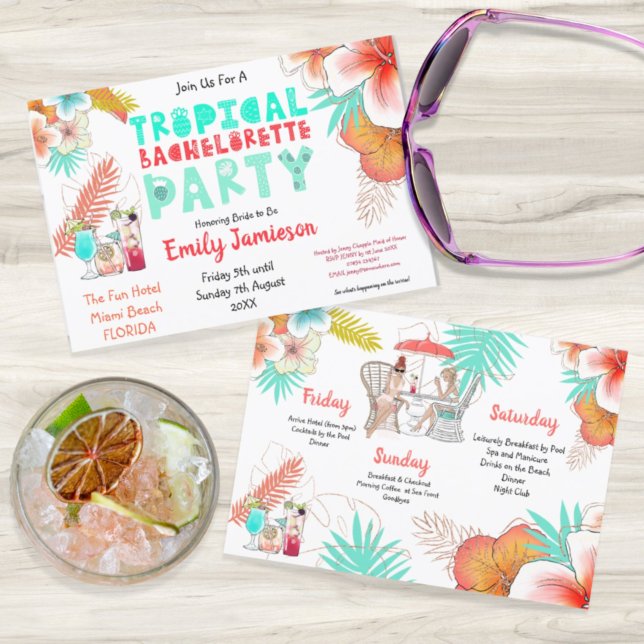 Tropical Weekend Itinerary Bachelorette Party Invitation (Creator Uploaded)