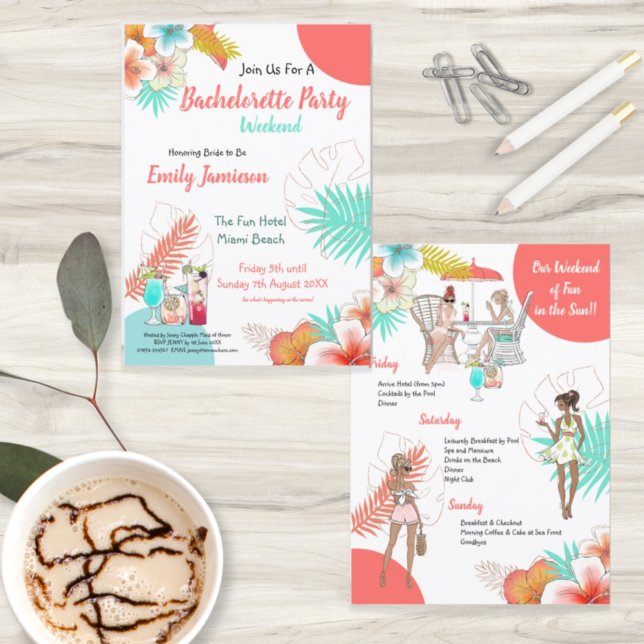 Tropical Weekend Itinerary Bachelorette Party Invitation (Creator Uploaded)