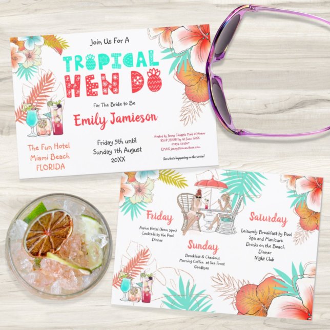 Tropical Weekend Itinerary Hen Do Party Invitation (Creator Uploaded)