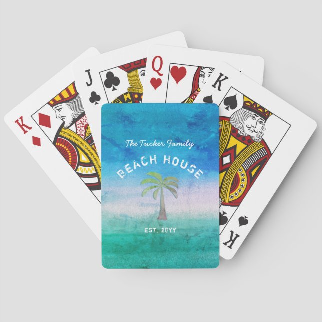 Tropical Welcome Ocean Blue Green Beach House Playing Cards (Back)