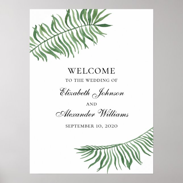 Tropical welcome sign. Wedding print. Green leaves Poster (Front)