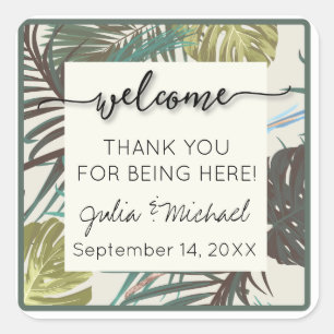 Tropical Welcome Sticker Wedding Favours Hotel Bag
