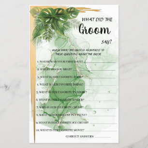 Tropical What Groom say Bridal Shower Game Card