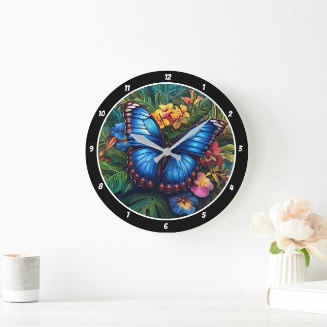 Tropical Whisper" - Blue Butterfly Large Clock (Home)