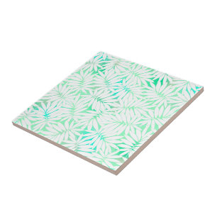 Tropical white and green leaves tile