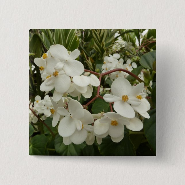 Tropical White Begonia Floral 15 Cm Square Badge (Front)