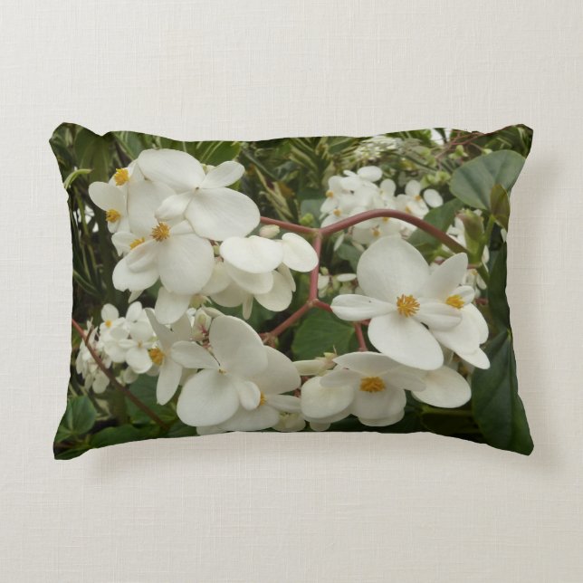 Tropical White Begonia Floral Decorative Cushion (Front)