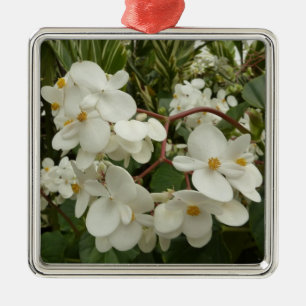 Tropical White Begonia Floral Metal Tree Decoration