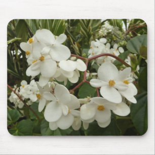 Tropical White Begonia Floral Mouse Mat
