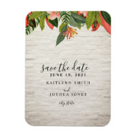 Tropical White Brick Wedding Save The Date