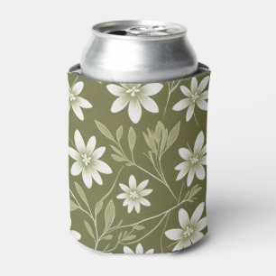 Tropical White Daisies on Olive Green Elegant Can Cooler