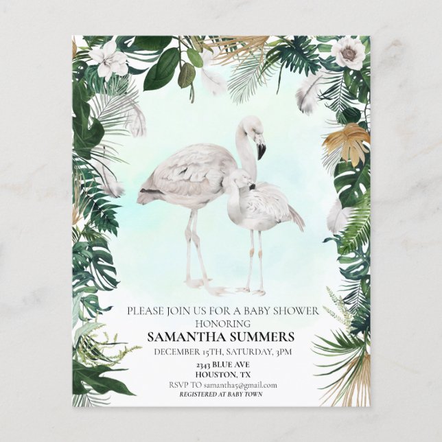 Tropical White Flamingo Baby Shower Boho  (Front)