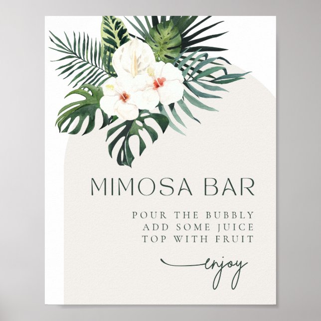 Tropical White Floral Arch Mimosa Bar Sign (Front)