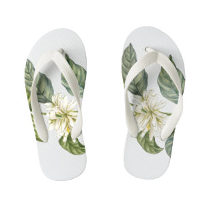 Tropical White Flower Botanical Flip Flops