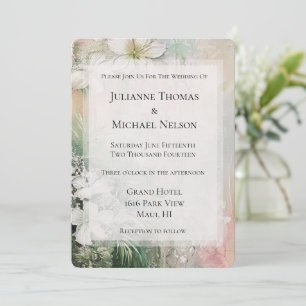 Tropical White Flowers Wedding Invitation