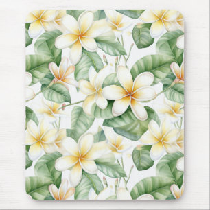 Tropical White Frangipani Flower Patterned Desk Mouse Mat