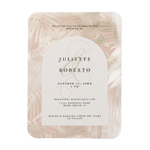 Tropical White/Gold Palm Leaf Summer Wedding Photo Magnet