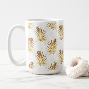 Tropical White Gold Palm Leaves Greenery Coffee Mug