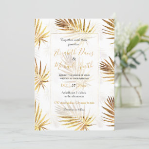 Tropical White Gold Palm Leaves Greenery Invitation