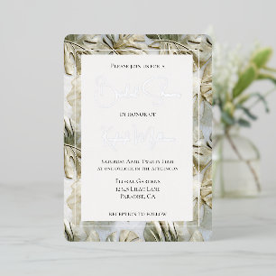 Tropical White Green Gold Leaves Bridal Shower