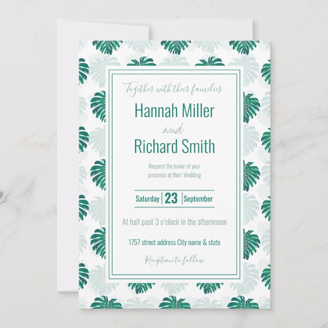 Tropical White Green Monstera Leaf Botanical (Front)