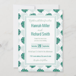 Tropical White Green Monstera Leaf Botanical