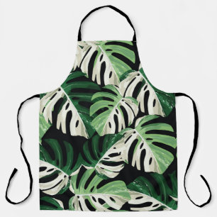 Tropical white green monstera leaf illustration. E Apron