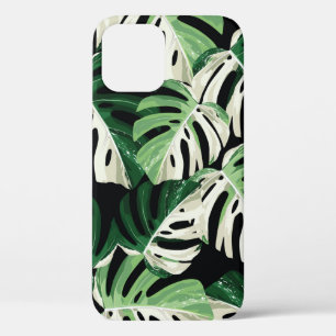 Tropical white green monstera leaf illustration. E iPhone 12 Case