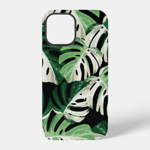Tropical white green monstera leaf illustration. E iPhone 12 Case