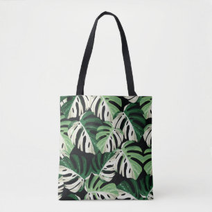 Tropical white green monstera leaf illustration. E Tote Bag