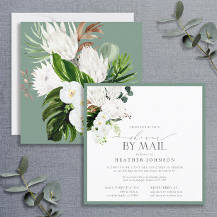 Tropical White & Green Watercolor Shower Mail Invitation
