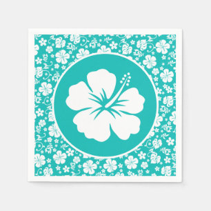 Tropical White Hibiscus on Turquoise Napkin