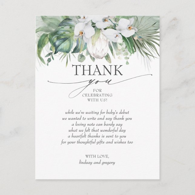 Tropical White King Protea Baby Shower Thank You Postcard (Front)