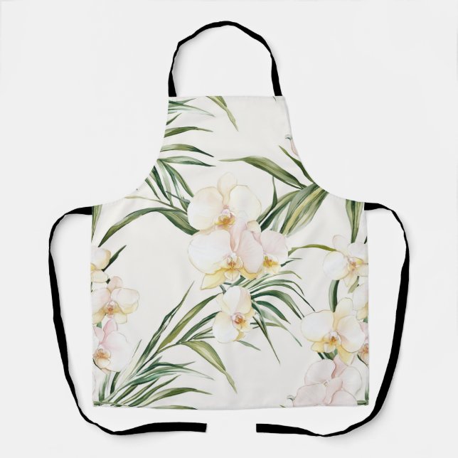 Tropical White Orchid Flowers   Apron (Front)