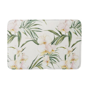 Tropical White Orchid Flowers Bath Mat