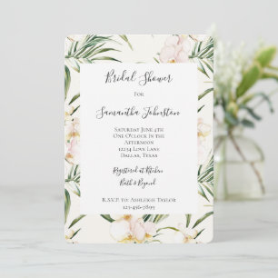 Tropical White Orchid Flowers Bridal Shower Invitation